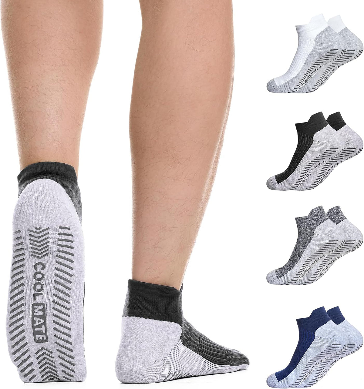CoolMate Mens Grip Socks, Non Slip Athletic Socks for Pilates, Yoga