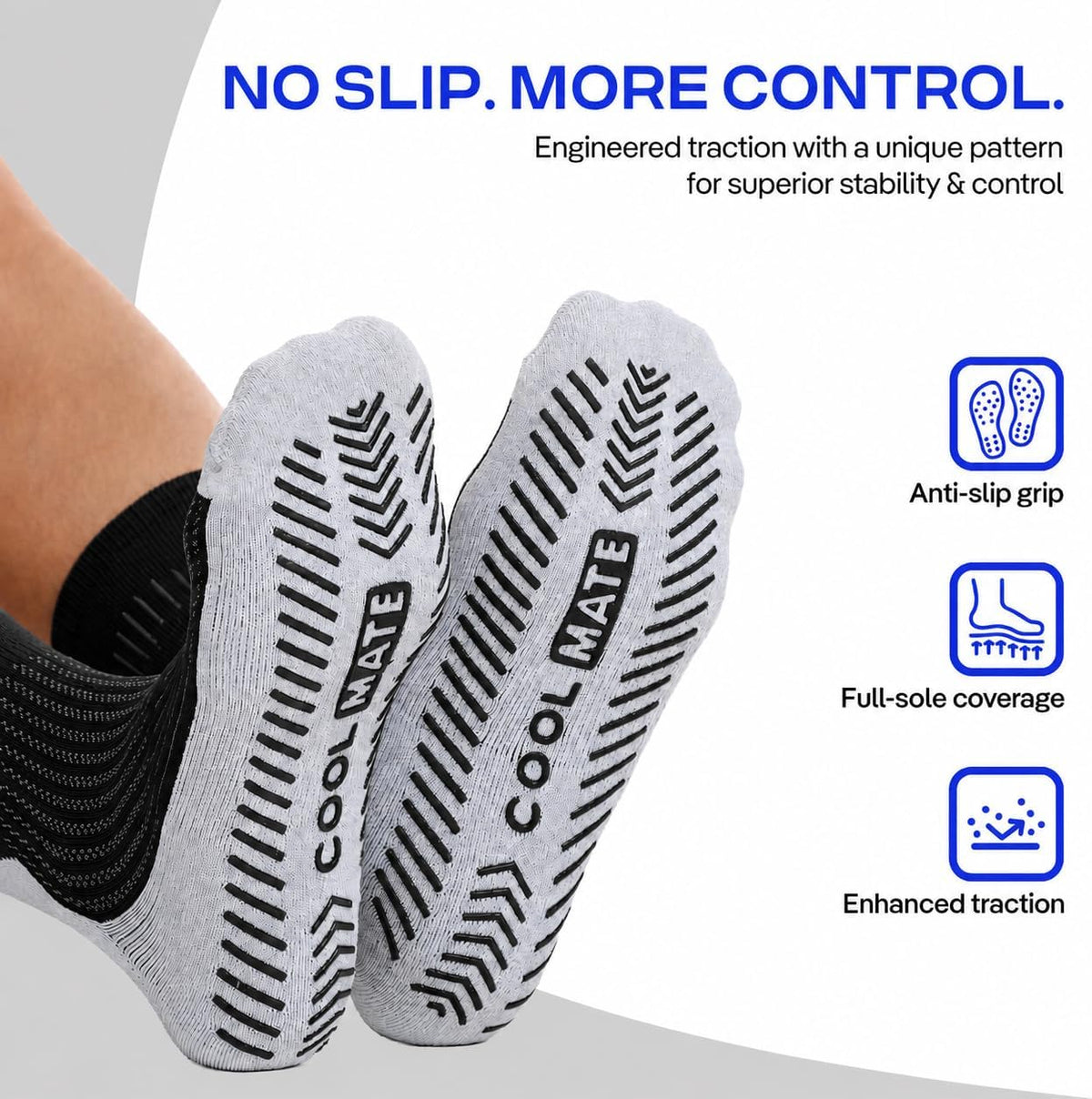 CoolMate Mens Grip Socks, Non Slip Athletic Socks for Pilates, Yoga