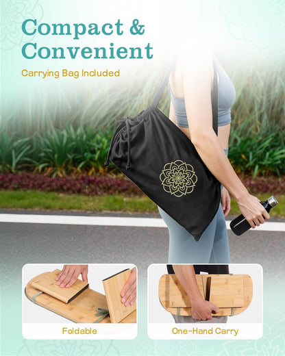 Folding Bamboo Meditation Bench with Cushion & Carry Bag – Ergonomic Yoga and Prayer Stool for Comfort and Posture Support (Black)