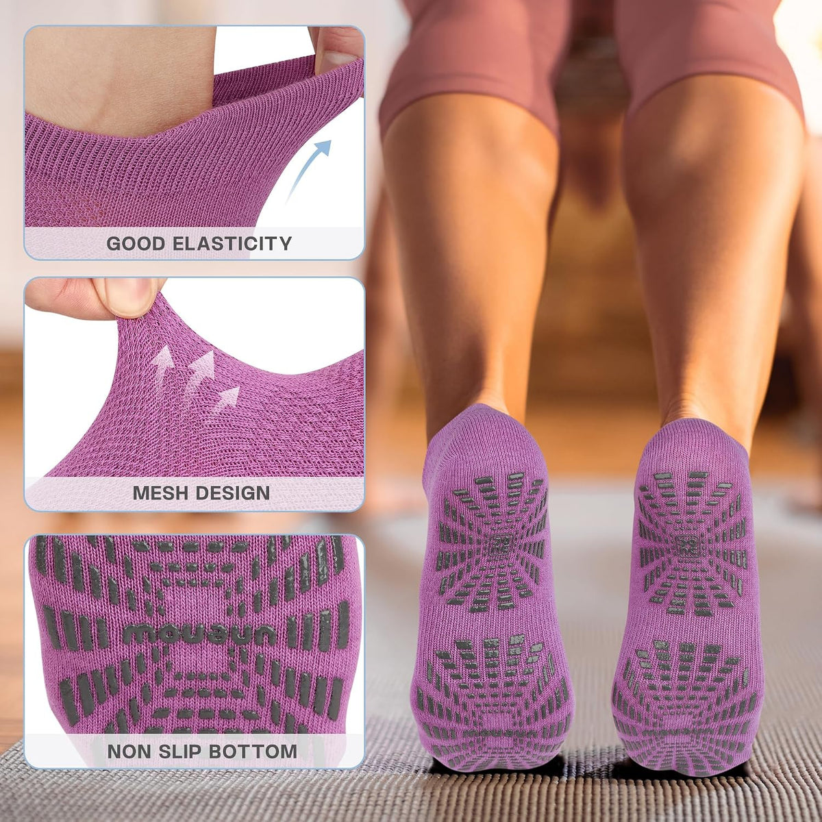 Women Non Slip Pilates Socks with Grips for Yoga Barre Barefoot