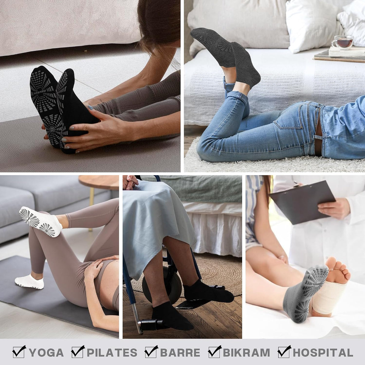 Women Non Slip Pilates Socks with Grips for Yoga Barre Barefoot