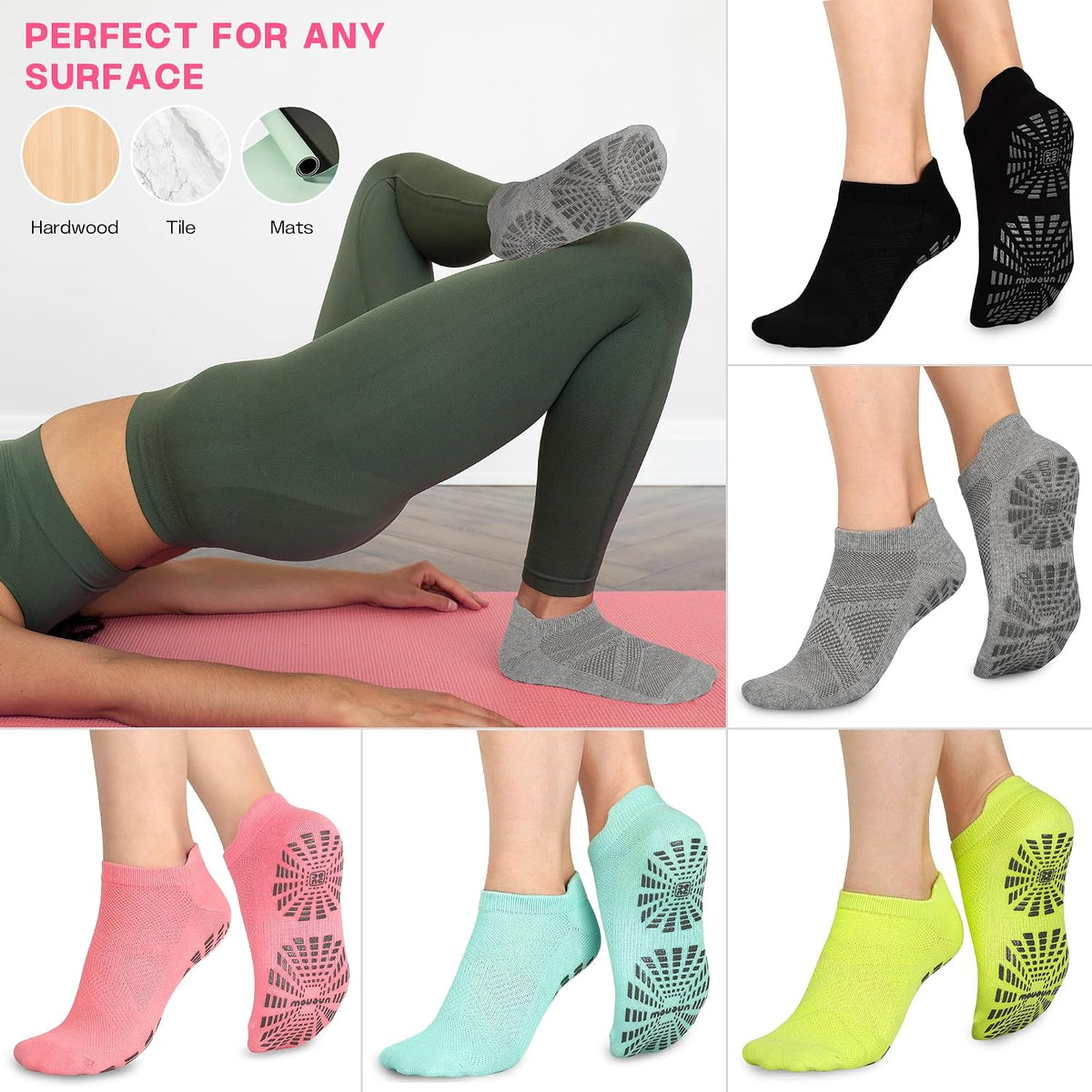 Women Non Slip Pilates Socks with Grips for Yoga Barre Barefoot