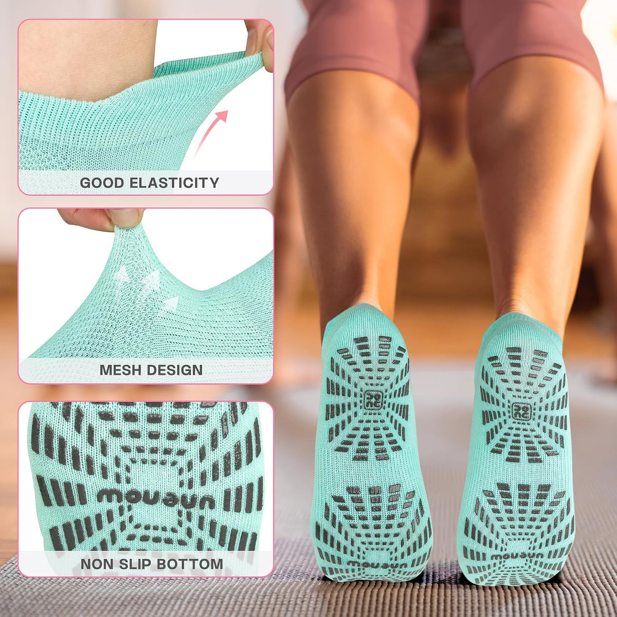 Women Non Slip Pilates Socks with Grips for Yoga Barre Barefoot