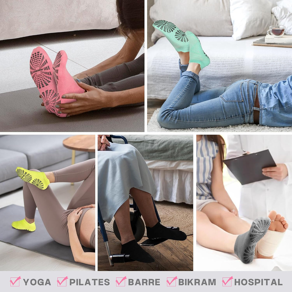 Women Non Slip Pilates Socks with Grips for Yoga Barre Barefoot