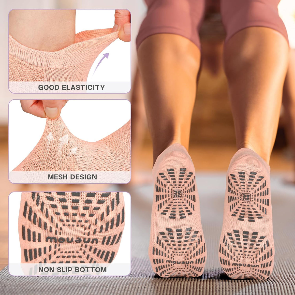 Women Non Slip Pilates Socks with Grips for Yoga Barre Barefoot