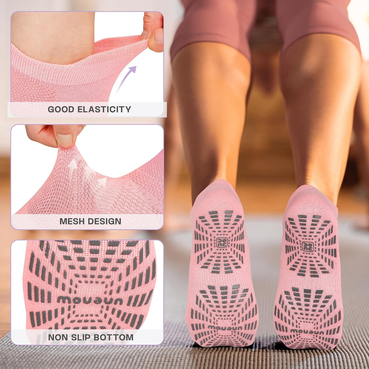 Women Non Slip Pilates Socks with Grips for Yoga Barre Barefoot