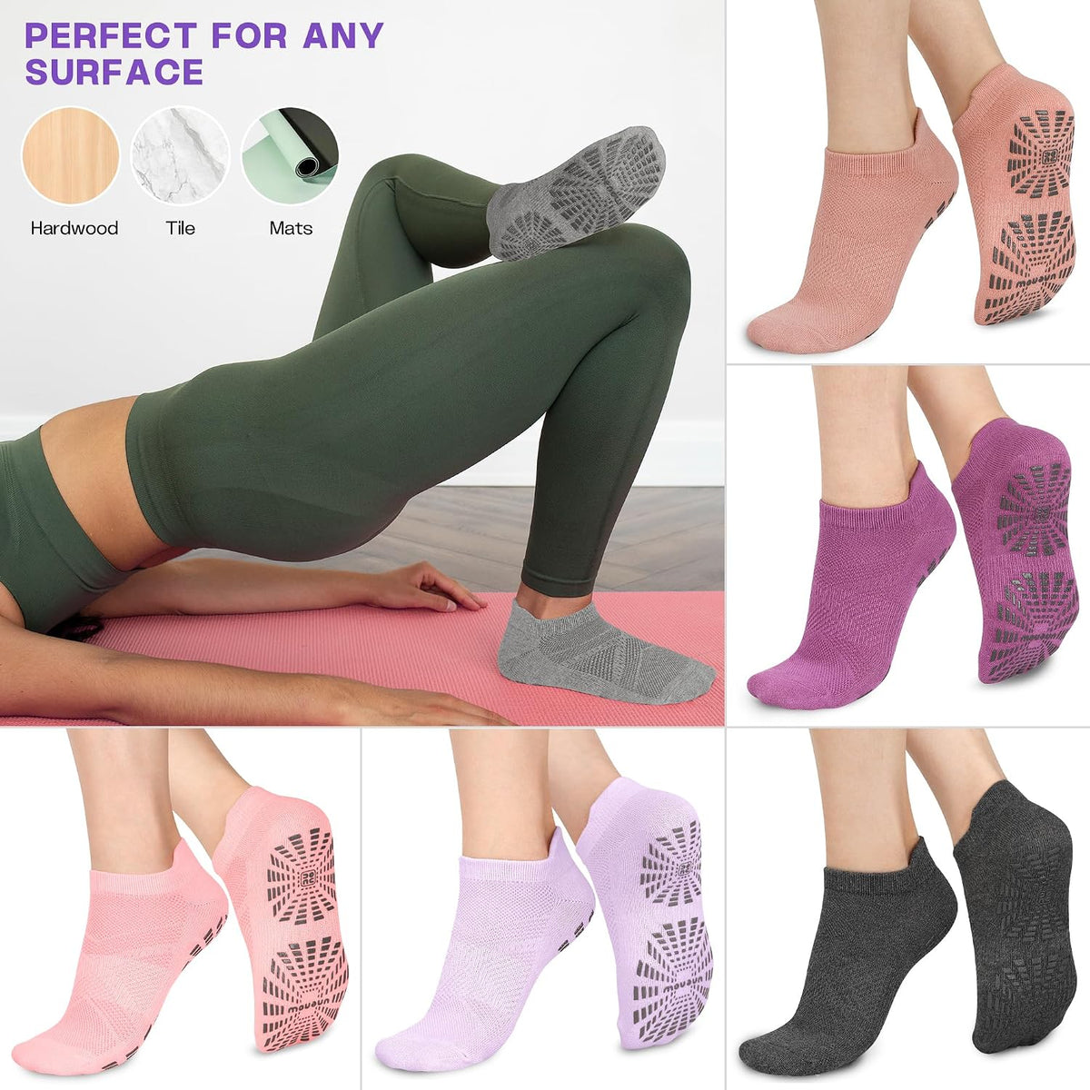 Women Non Slip Pilates Socks with Grips for Yoga Barre Barefoot