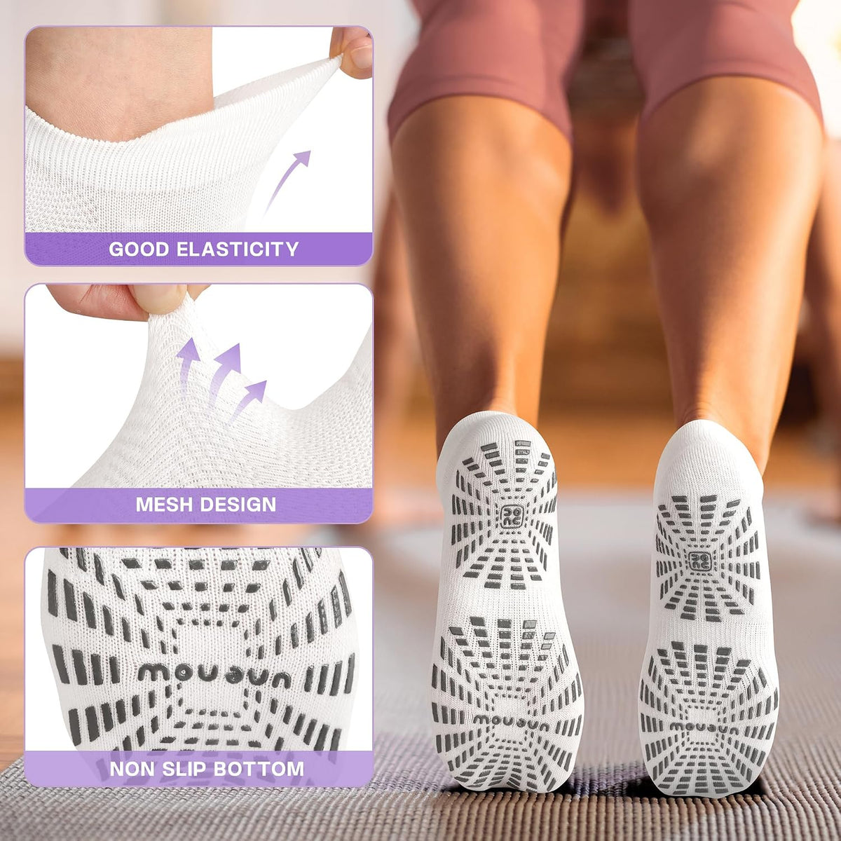 Women Non Slip Pilates Socks with Grips for Yoga Barre Barefoot