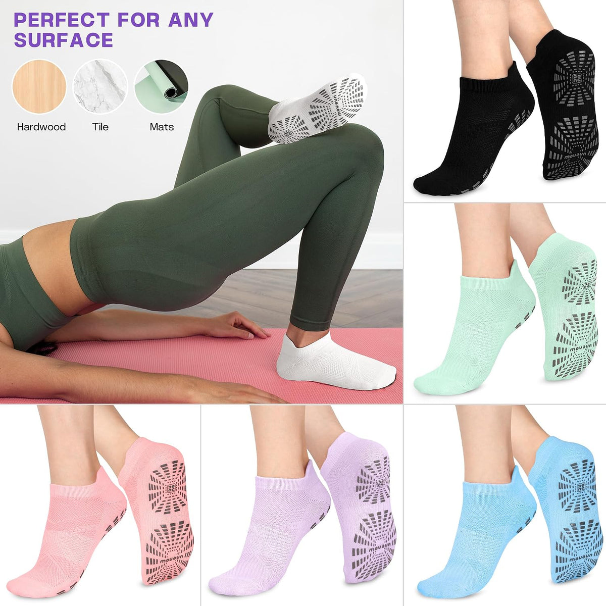 Women Non Slip Pilates Socks with Grips for Yoga Barre Barefoot