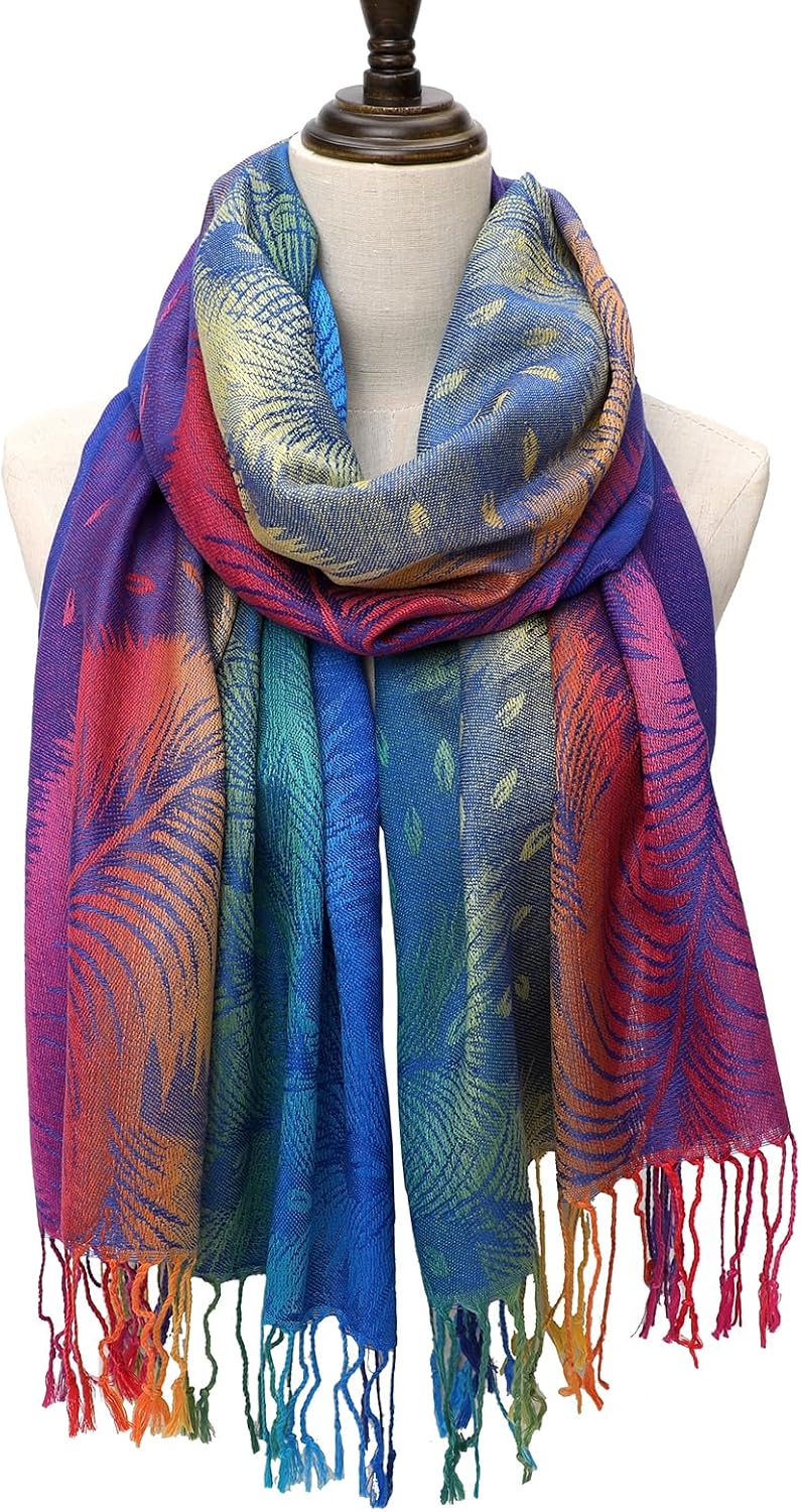 Colorful flowers Jacquard cotton pashmina Women Wrap Shawl tassels Scarves