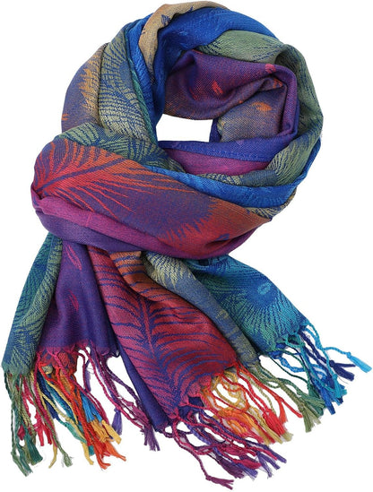 Colorful flowers Jacquard cotton pashmina Women Wrap Shawl tassels Scarves