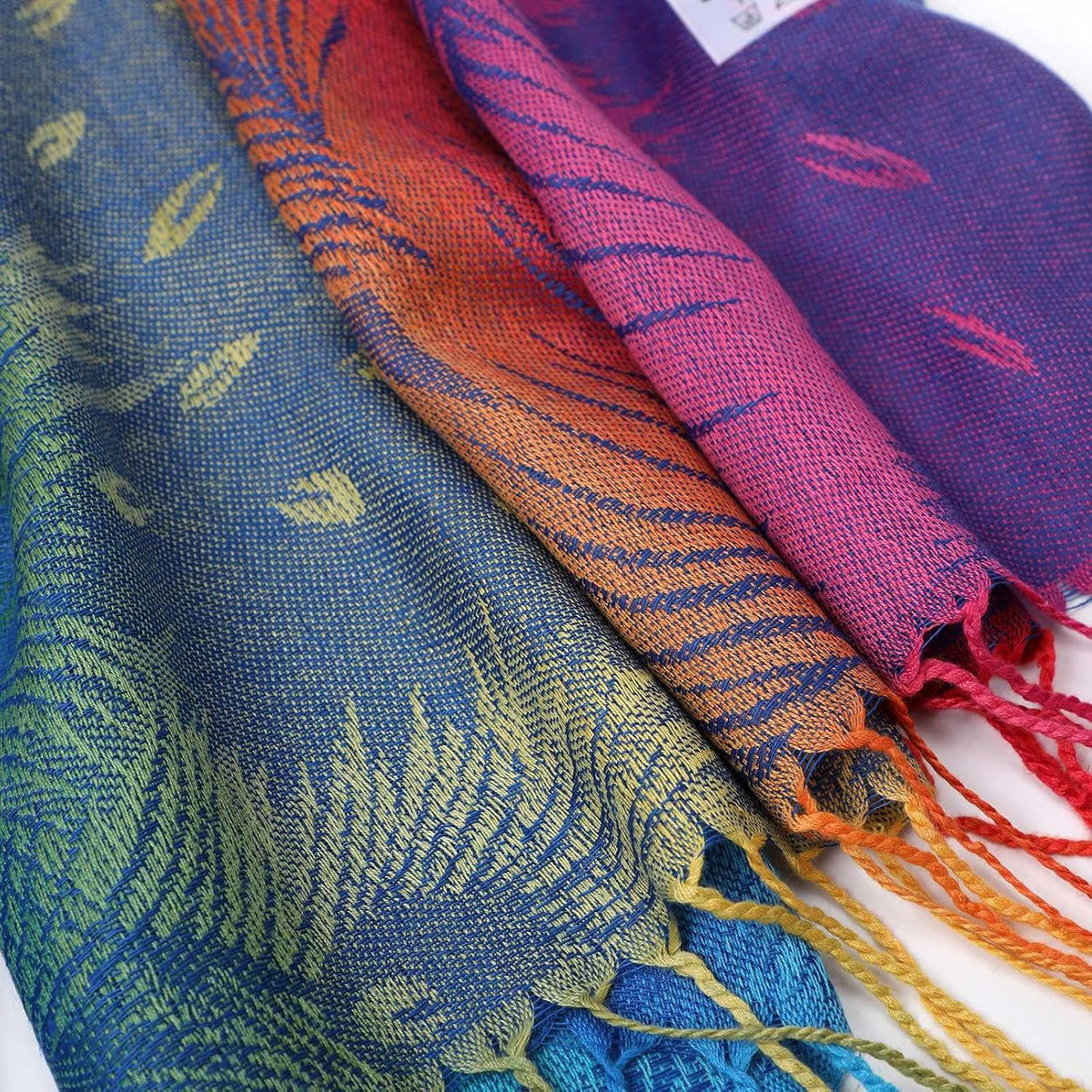 Colorful flowers Jacquard cotton pashmina Women Wrap Shawl tassels Scarves