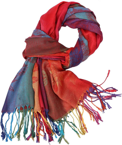 Colorful flowers Jacquard cotton pashmina Women Wrap Shawl tassels Scarves
