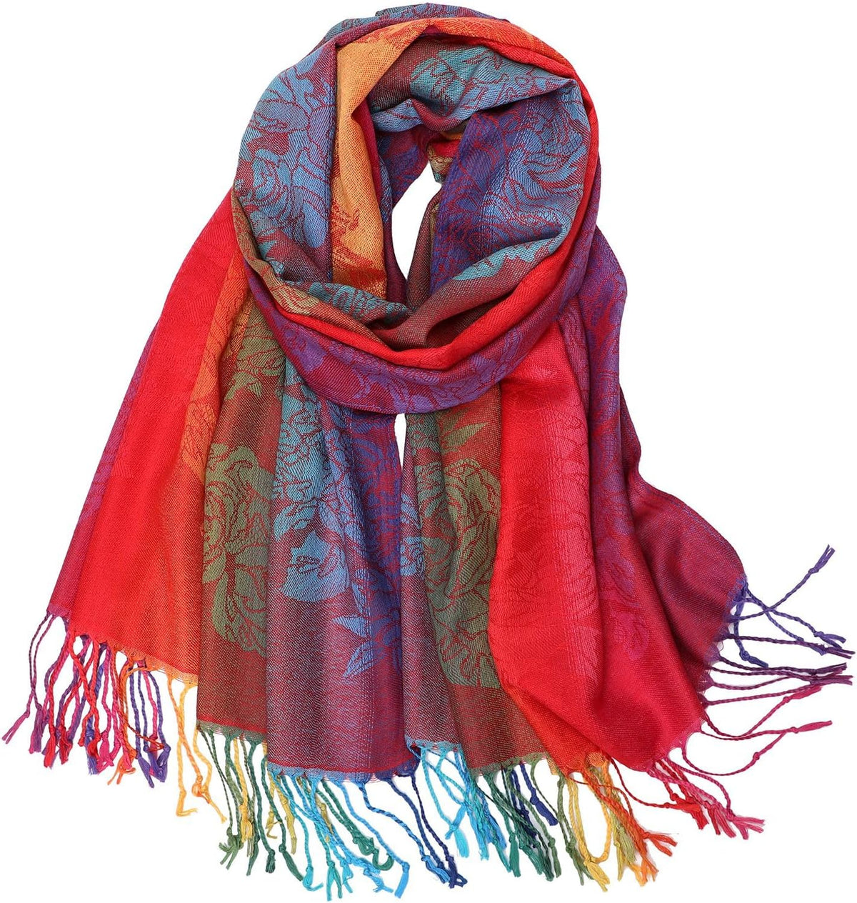 Colorful flowers Jacquard cotton pashmina Women Wrap Shawl tassels Scarves