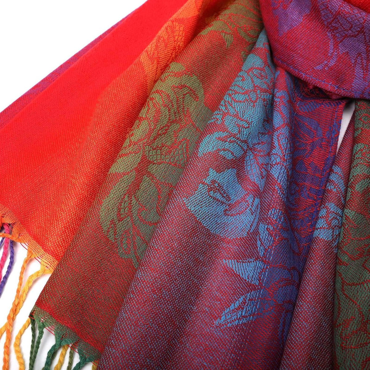Colorful flowers Jacquard cotton pashmina Women Wrap Shawl tassels Scarves