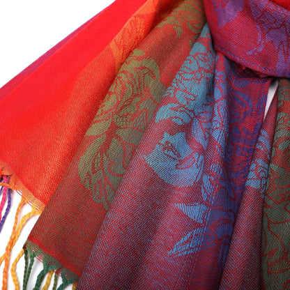 Colorful flowers Jacquard cotton pashmina Women Wrap Shawl tassels Scarves