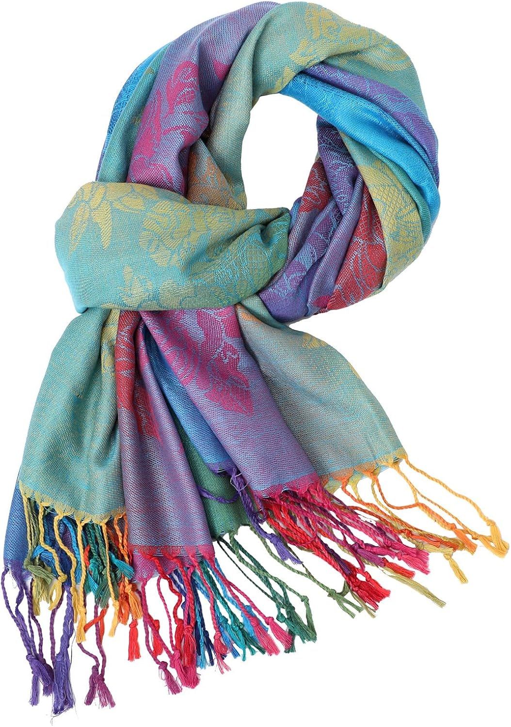 Colorful flowers Jacquard cotton pashmina Women Wrap Shawl tassels Scarves
