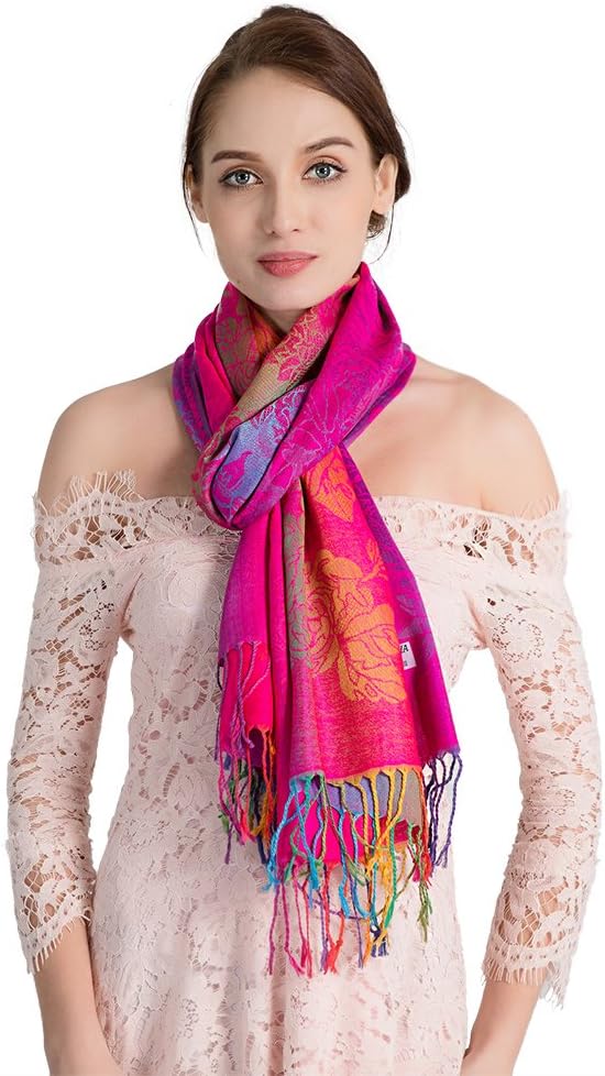 Colorful flowers Jacquard cotton pashmina Women Wrap Shawl tassels Scarves