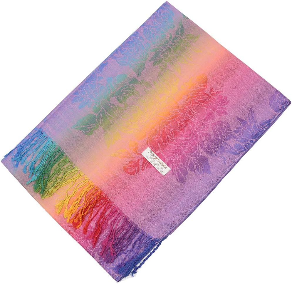 Colorful flowers Jacquard cotton pashmina Women Wrap Shawl tassels Scarves