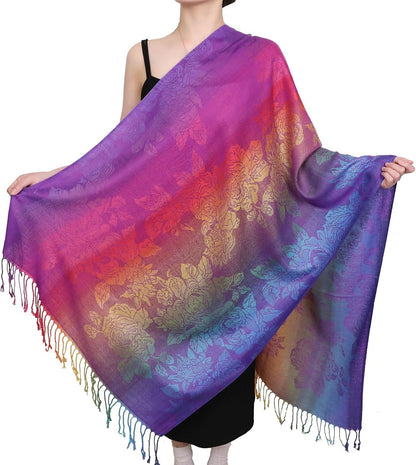 Colorful flowers Jacquard cotton pashmina Women Wrap Shawl tassels Scarves