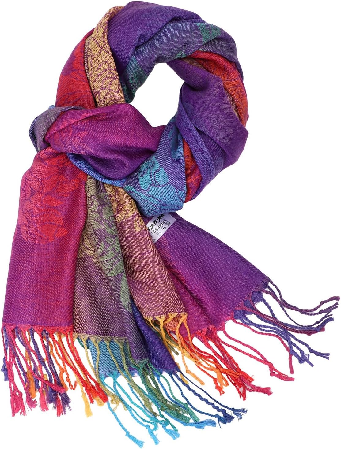 Colorful flowers Jacquard cotton pashmina Women Wrap Shawl tassels Scarves