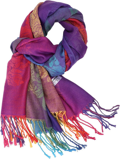 Colorful flowers Jacquard cotton pashmina Women Wrap Shawl tassels Scarves
