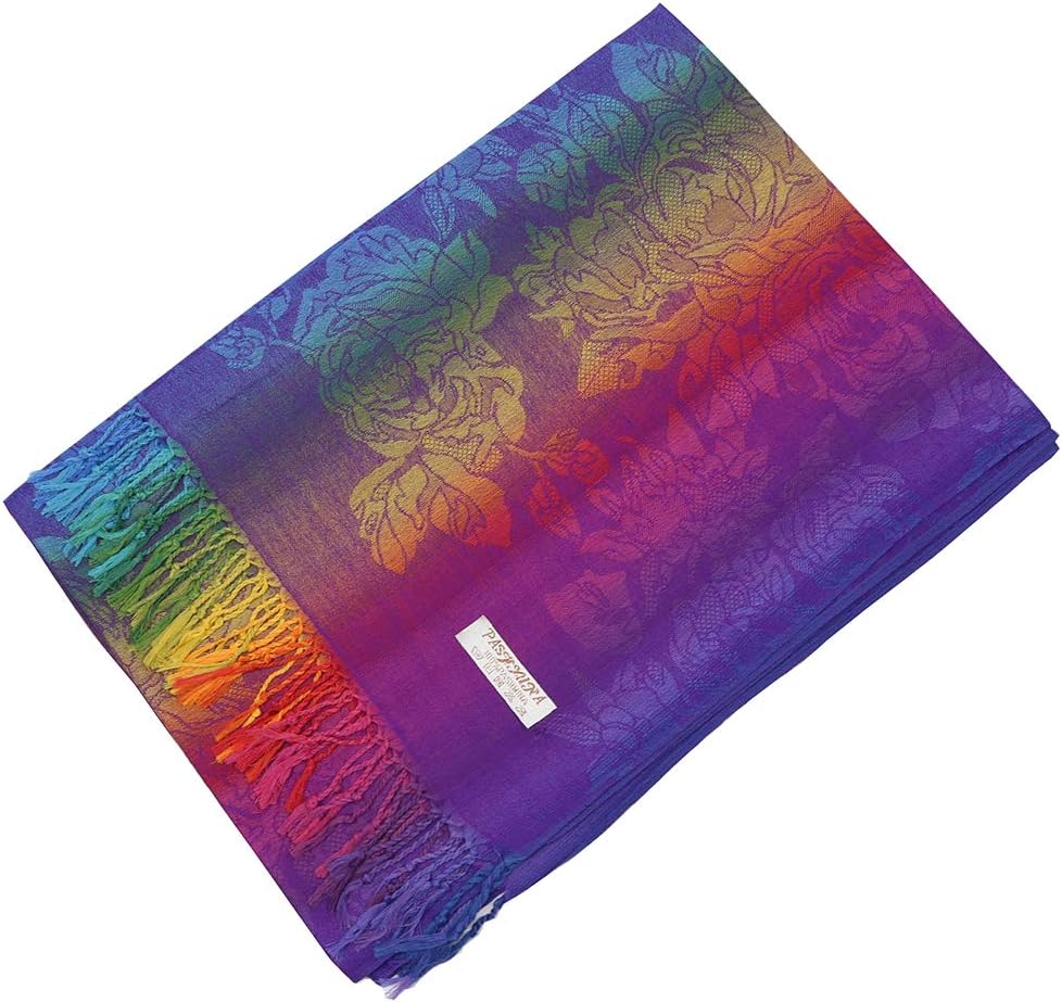 Colorful flowers Jacquard cotton pashmina Women Wrap Shawl tassels Scarves