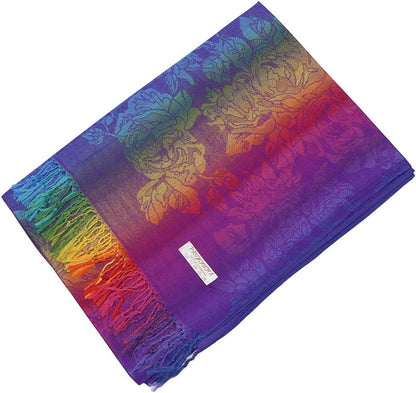 Colorful flowers Jacquard cotton pashmina Women Wrap Shawl tassels Scarves