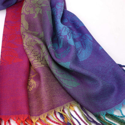 Colorful flowers Jacquard cotton pashmina Women Wrap Shawl tassels Scarves