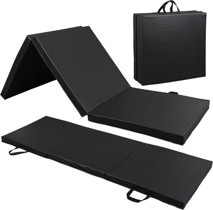 2’’ Thick Tri-fold Folding Gym Exercise Mat Extra Thick Gymnastics Mat Tumbling Mat with Carrying Handles for Home Workout, Core Workouts, Stretching, MMA, Yoga