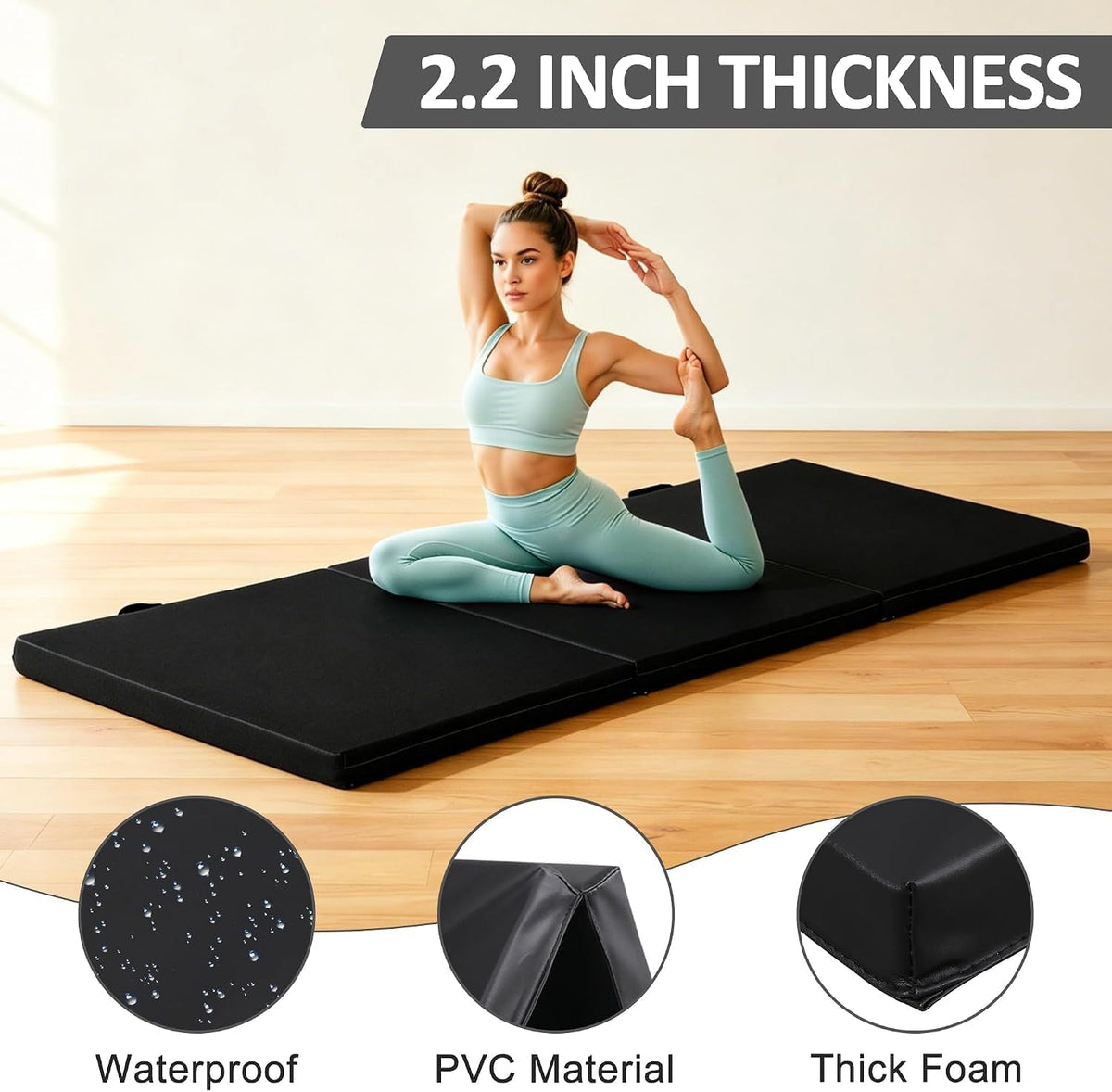 2’’ Thick Tri-fold Folding Gym Exercise Mat Extra Thick Gymnastics Mat Tumbling Mat with Carrying Handles for Home Workout, Core Workouts, Stretching, MMA, Yoga