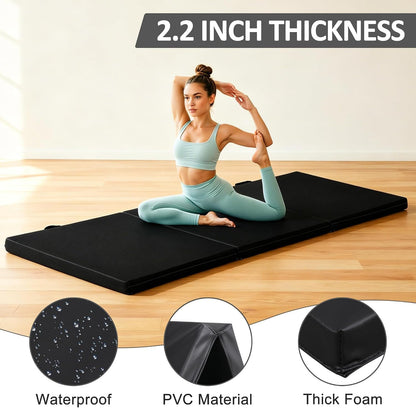 2’’ Thick Tri-fold Folding Gym Exercise Mat Extra Thick Gymnastics Mat Tumbling Mat with Carrying Handles for Home Workout, Core Workouts, Stretching, MMA, Yoga