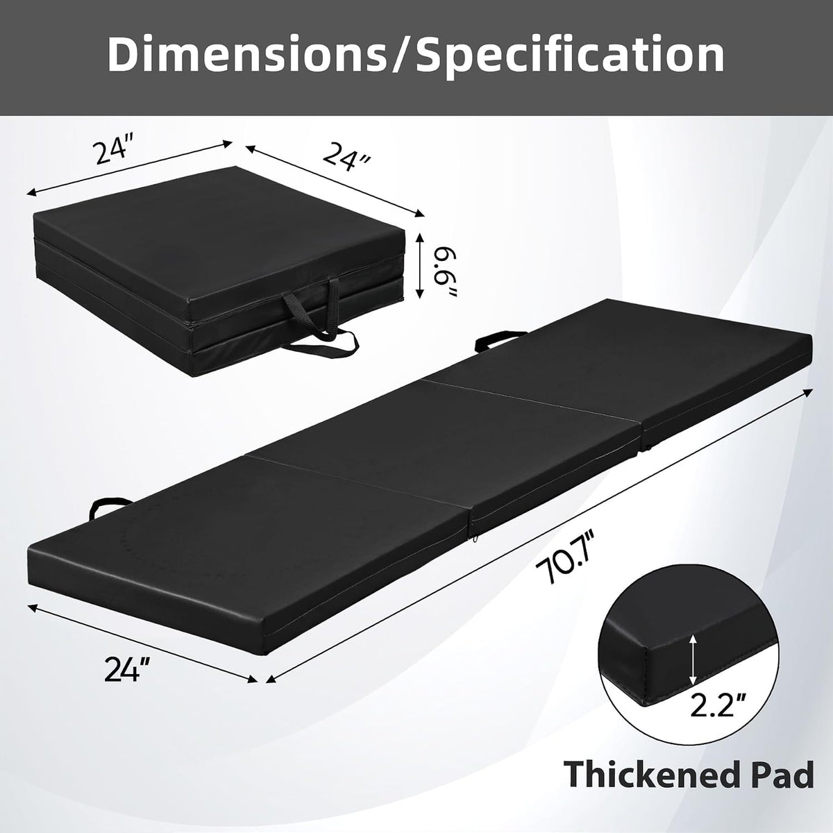 2’’ Thick Tri-fold Folding Gym Exercise Mat Extra Thick Gymnastics Mat Tumbling Mat with Carrying Handles for Home Workout, Core Workouts, Stretching, MMA, Yoga