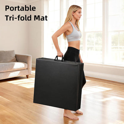 2’’ Thick Tri-fold Folding Gym Exercise Mat Extra Thick Gymnastics Mat Tumbling Mat with Carrying Handles for Home Workout, Core Workouts, Stretching, MMA, Yoga