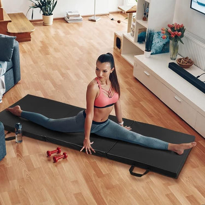 2’’ Thick Tri-fold Folding Gym Exercise Mat Extra Thick Gymnastics Mat Tumbling Mat with Carrying Handles for Home Workout, Core Workouts, Stretching, MMA, Yoga