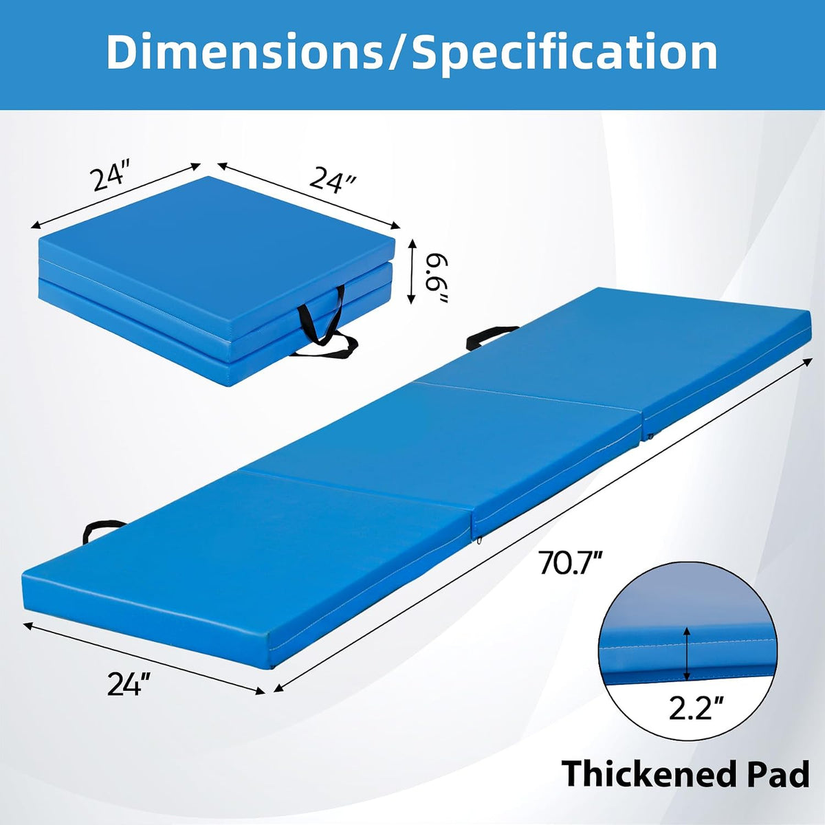 2’’ Thick Tri-fold Folding Gym Exercise Mat Extra Thick Gymnastics Mat Tumbling Mat with Carrying Handles for Home Workout, Core Workouts, Stretching, MMA, Yoga