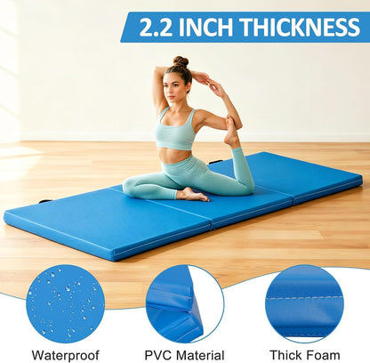 2’’ Thick Tri-fold Folding Gym Exercise Mat Extra Thick Gymnastics Mat Tumbling Mat with Carrying Handles for Home Workout, Core Workouts, Stretching, MMA, Yoga