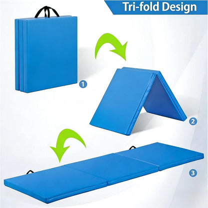 2’’ Thick Tri-fold Folding Gym Exercise Mat Extra Thick Gymnastics Mat Tumbling Mat with Carrying Handles for Home Workout, Core Workouts, Stretching, MMA, Yoga