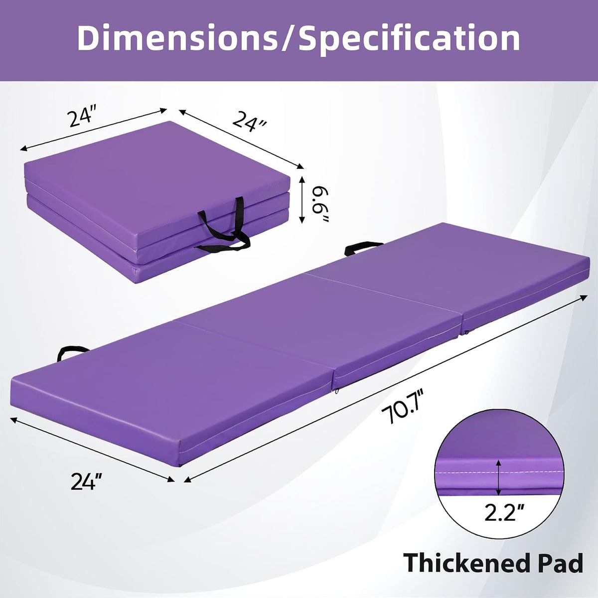 2’’ Thick Tri-fold Folding Gym Exercise Mat Extra Thick Gymnastics Mat Tumbling Mat with Carrying Handles for Home Workout, Core Workouts, Stretching, MMA, Yoga
