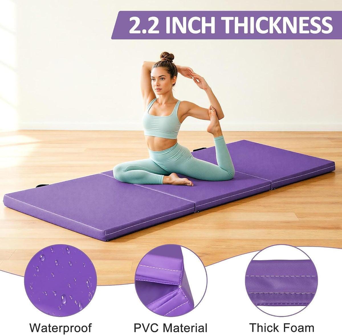 2’’ Thick Tri-fold Folding Gym Exercise Mat Extra Thick Gymnastics Mat Tumbling Mat with Carrying Handles for Home Workout, Core Workouts, Stretching, MMA, Yoga