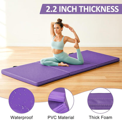 2’’ Thick Tri-fold Folding Gym Exercise Mat Extra Thick Gymnastics Mat Tumbling Mat with Carrying Handles for Home Workout, Core Workouts, Stretching, MMA, Yoga
