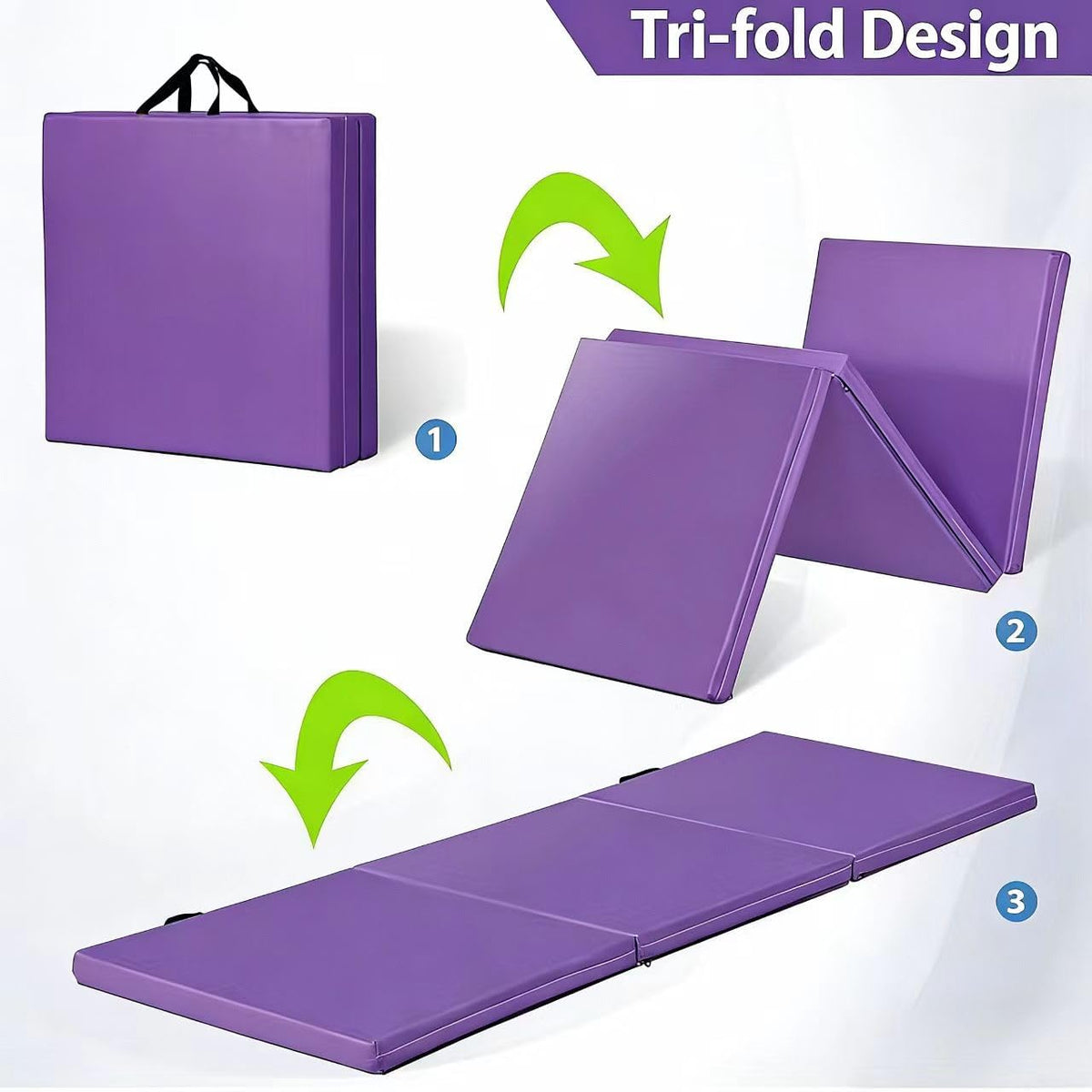 2’’ Thick Tri-fold Folding Gym Exercise Mat Extra Thick Gymnastics Mat Tumbling Mat with Carrying Handles for Home Workout, Core Workouts, Stretching, MMA, Yoga