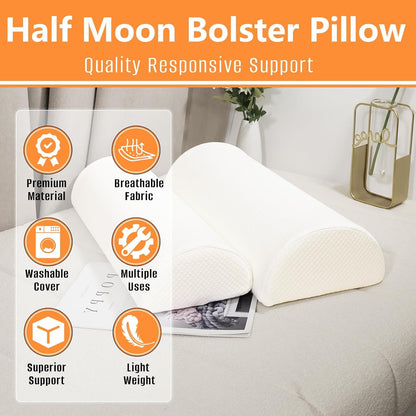 2PCS Knee Pillow for Sleeping, Half Moon Bolster Pillow for Neck, Legs, Ankle Foot & Knee Support, High Density Foam for Leg Elevation (19.6''x6.7''x3.5'', 19.6''x7.8''x4.3'')
