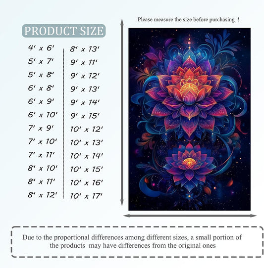 Lotus Mandala Rug, Chakra Meditation Area Rug, Vintage Florals Rugs, Yoga Meditation Rugs, Spiritual Carpet for Living Room, Bedroom, Kitchen, Yoga Room (5' x 8' (Rectangular))