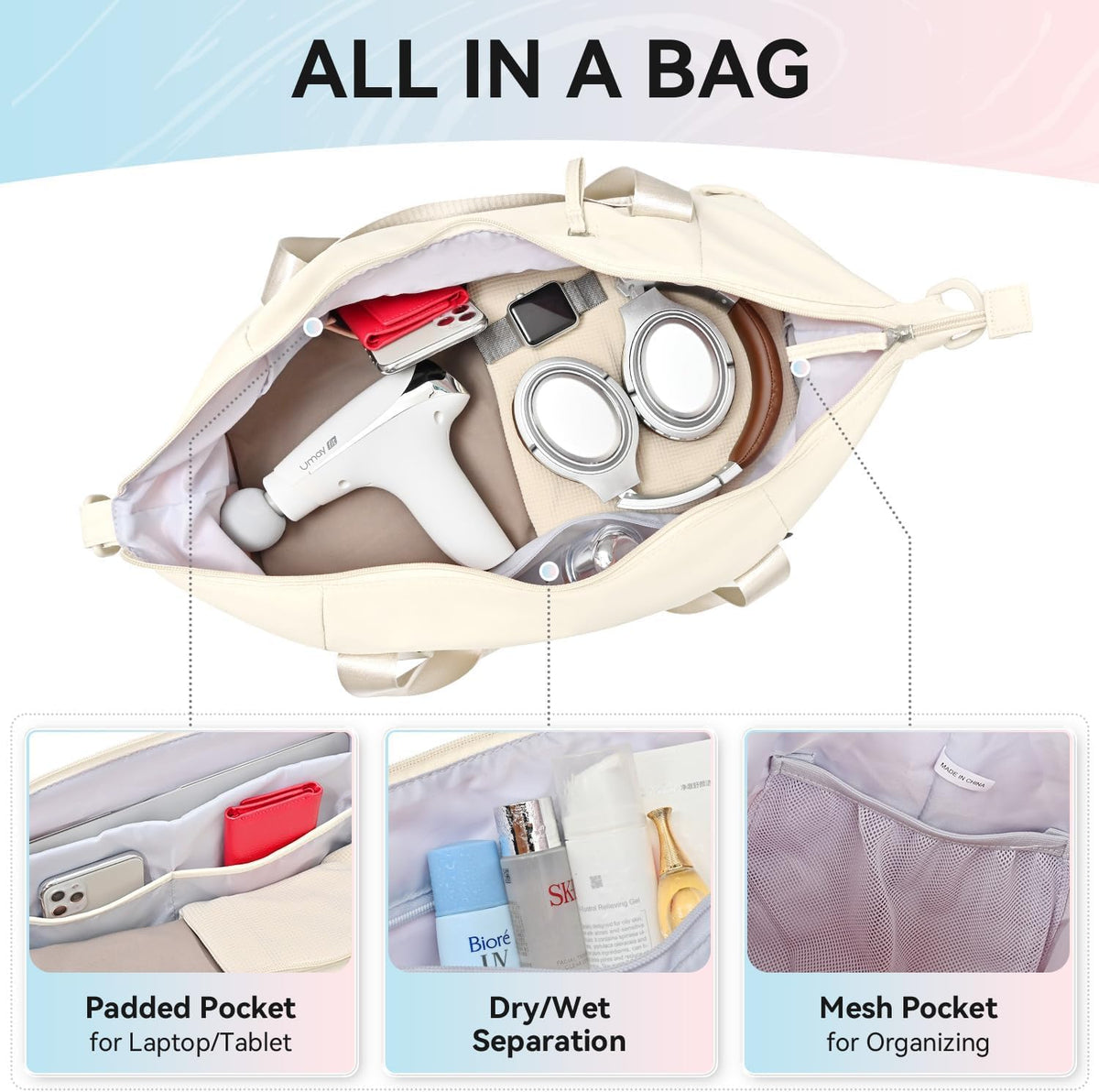 Women's Yoga Bag with Shoe Pouch,Travel Bag for Gym Workout Daily
