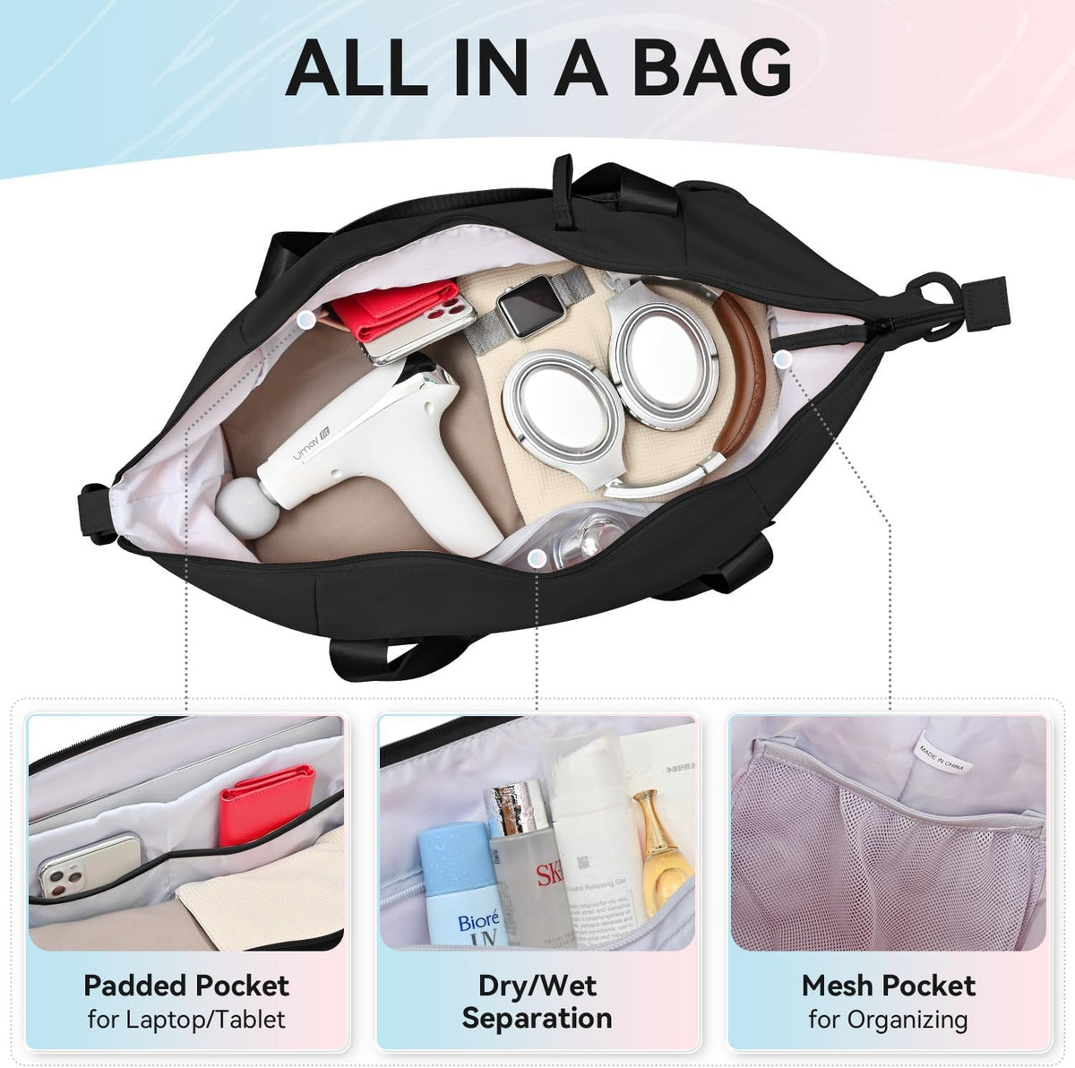 Women's Yoga Bag with Shoe Pouch,Travel Bag for Gym Workout Daily