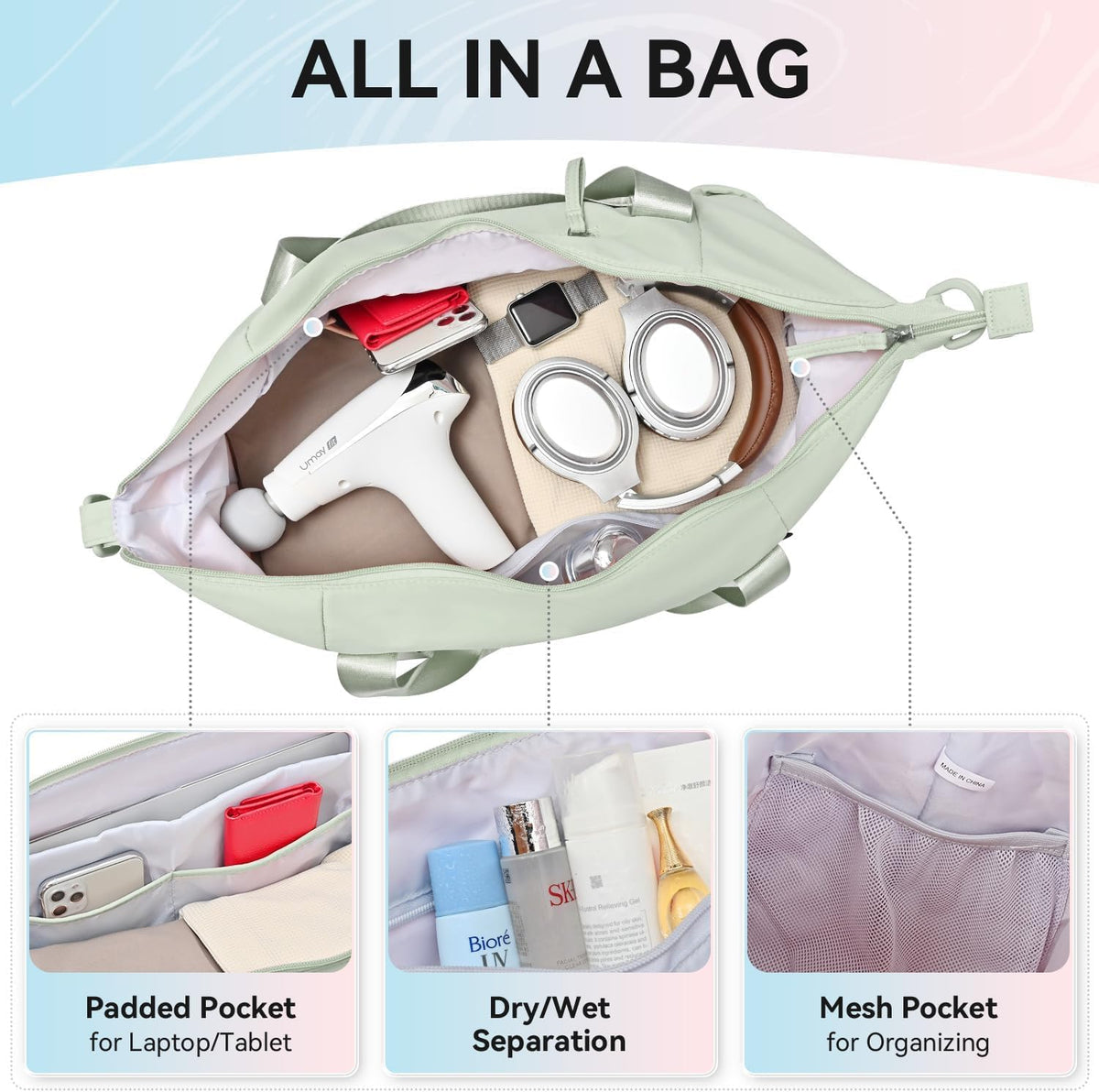 Women's Yoga Bag with Shoe Pouch,Travel Bag for Gym Workout Daily
