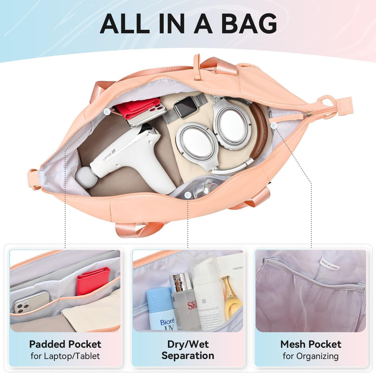 Women's Yoga Bag with Shoe Pouch,Travel Bag for Gym Workout Daily