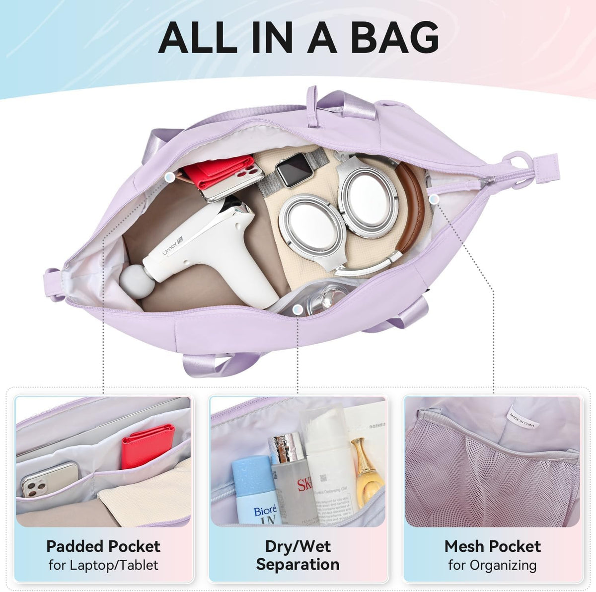 Women's Yoga Bag with Shoe Pouch,Travel Bag for Gym Workout Daily