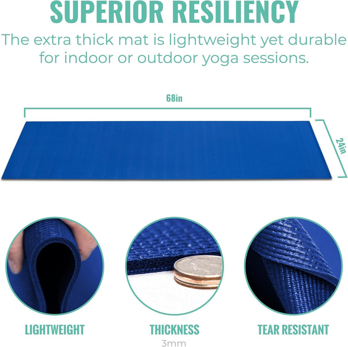Value 3mm Bulk Yoga Mats, 12 or 16 Pack, 68x24in